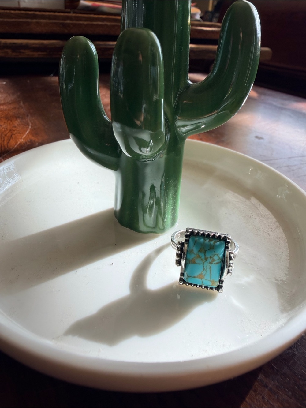 Turquoise Stone Silver-Plate Statement Ring - Blue Turquoise Size 8